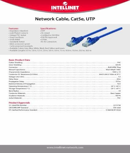Intracom INTELLINET tinklo kabelis Cat5e U/UTP 2,0m 7ft. Geltona RJ-45 Vyriški / RJ-45 Vyriški Paauksuoti kontaktai Polibag