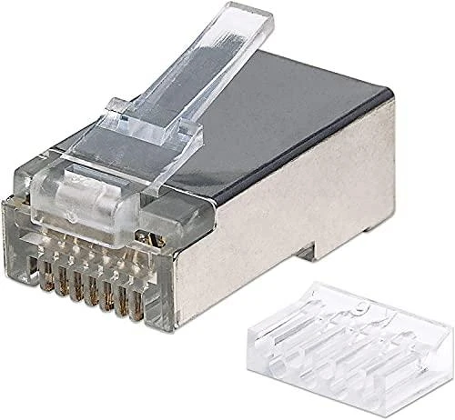Intracom INTELLINET Cat6a RJ45 Moduliniai kištukai STP 3 šakų tvirtai vielai 90 kištukų indelyje skaidriai