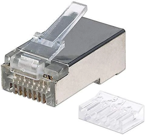 Intracom INTELLINET Cat6a RJ45 Moduliniai kištukai STP 3 šakų tvirtai vielai 90 kištukų indelyje skaidriai