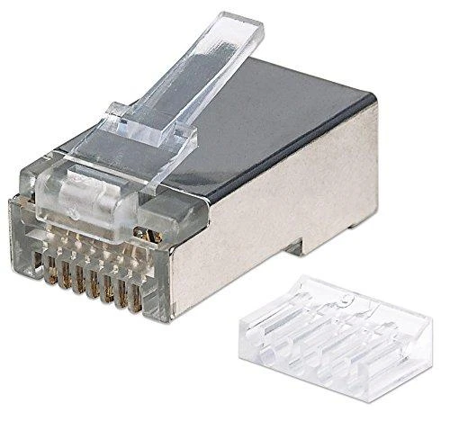 Intracom INTELLINET Cat6a RJ45 Moduliniai kištukai STP 3 šakų tvirtai vielai 90 kištukų indelyje skaidriai