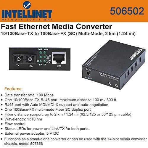 Intellinet 506502 tinklo medijos keitiklis 100 Mbit/ai 1310 nm Keli režimai Juoda