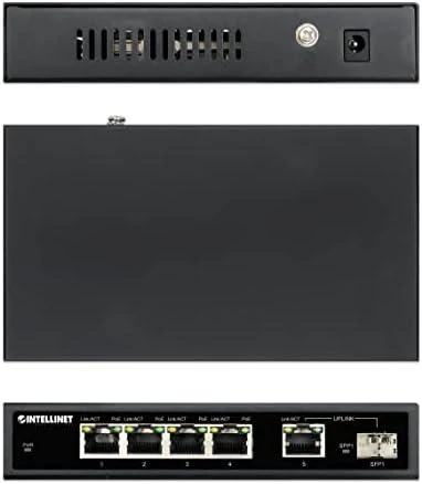 Šakotuvas Intellinet 561822 jungiklis Gigabit 4x RJ45 PoE+, 1x RJ45 Uplink, 1x lizdas SFP