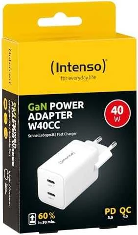 Intenso 40W GaN tinklo įkroviklis su dviguba USB-C jungtimi