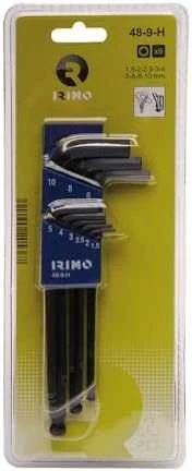 L-formos Hex raktų suapvalinta galvute rinkinys 9 vnt 1,5-10mm Irimo blisteryje