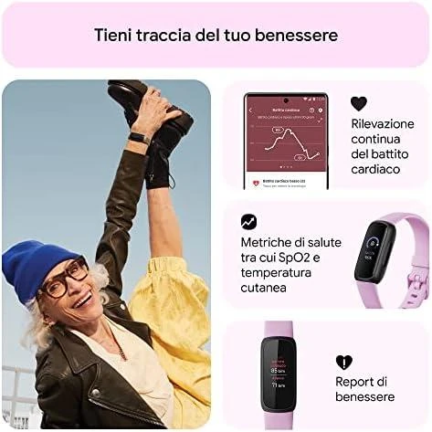 Išmanioji apyrankė Fitbit Inspire 3, Juodos spalvos korpusas su alyvinės spalvos dirželiu