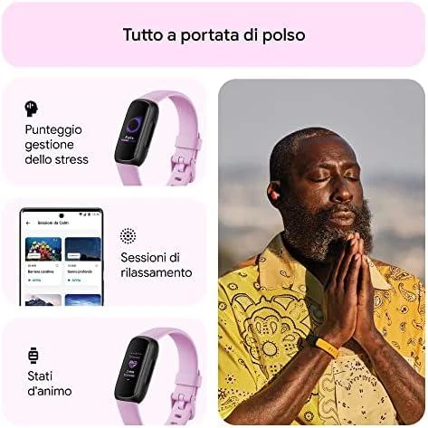 Išmanioji apyrankė Fitbit Inspire 3, Juodos spalvos korpusas su alyvinės spalvos dirželiu