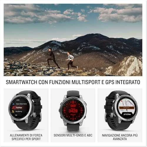 Išmanusis laikrodis Garmin Fenix E,47mm,  Nerūdijančio plieno korpusa su juodos spalvos silikoniniu dirželiu