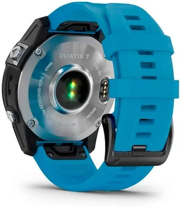 Išmanusis laikrodis Garmin Quatix 7 Base, Juodos spalvos apvadas su žydros spalvos silikoniniu dirželiu