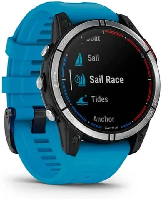 Išmanusis laikrodis Garmin Quatix 7 Base, Juodos spalvos apvadas su žydros spalvos silikoniniu dirželiu