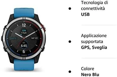 Išmanusis laikrodis Garmin Quatix 7 Base, Juodos spalvos apvadas su žydros spalvos silikoniniu dirželiu