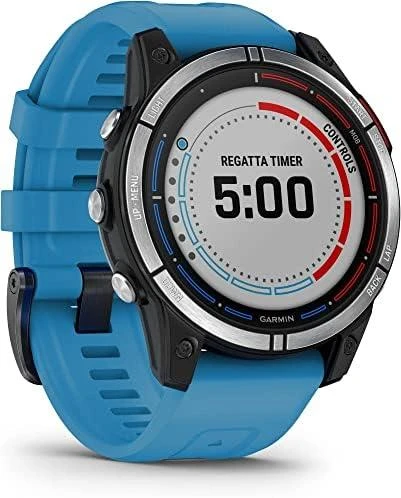 Išmanusis laikrodis Garmin Quatix 7 Base, Juodos spalvos apvadas su žydros spalvos silikoniniu dirželiu