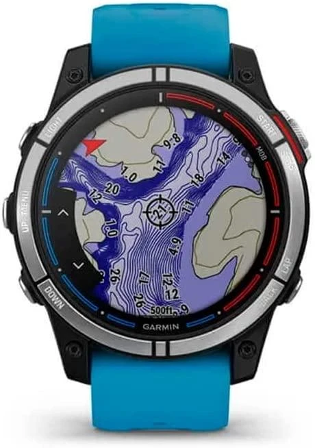 Išmanusis laikrodis Garmin Quatix 7 Base, Juodos spalvos apvadas su žydros spalvos silikoniniu dirželiu