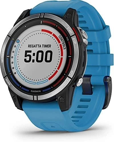Išmanusis laikrodis Garmin Quatix 7 Base, Juodos spalvos apvadas su žydros spalvos silikoniniu dirželiu