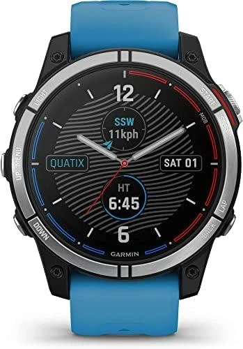 Išmanusis laikrodis Garmin Quatix 7 Base, Juodos spalvos apvadas su žydros spalvos silikoniniu dirželiu