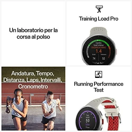 Išmanusis laikrodis Polar Pacer Pro, S/L dydždio, Balta spalvos su baltai raudonu silikoniniu dirželiu