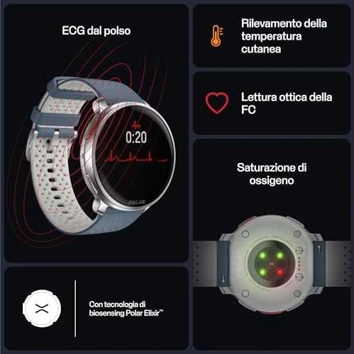 Išmanusis laikrodis Polar Vantage V3 S/L. Sidabrinės spalvos korpusas su melsvos spalvos dirželiu