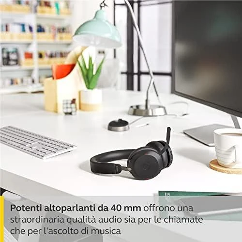 JABRA Evolve2 75 Ausinės on-ear Bluetooth belaidės aktyvus triukšmo slopinimas USB-A noise isolating juodas su charging stand MS Te