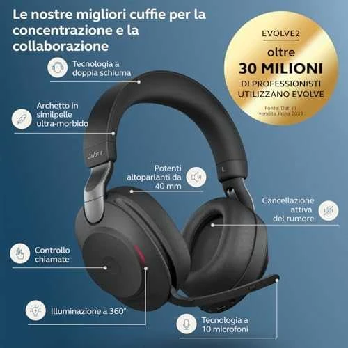 Belaidės ausinės Jabra Evolve2 85, Juodos