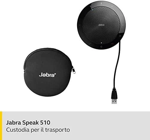 JABRA SPEAK 510 garsiakalbis, skirtas UC ir amp; BT USB konferencijos sprendimas 360 laipsnių mikrofono prijungimo ir atkūrimo nutildymo ir garsumo mygtukas