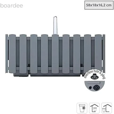 Balkono vazonas su automatiniu laistymu Prosperplast Boardee Fencycase W DDEF600W-405U, pilkas