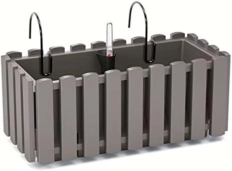 Balkono vazonas su automatiniu laistymu Prosperplast Boardee Fencycase W DDEF600W-405U, pilkas