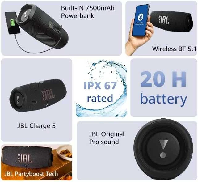 JBL Charge 5 nešiojama kolonėlė, Raudonos spalvos