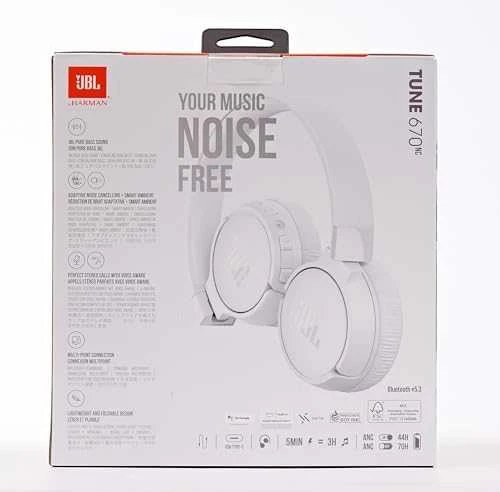 JBL Tune 670 NC belaidės ausinės, Baltos spalvos
