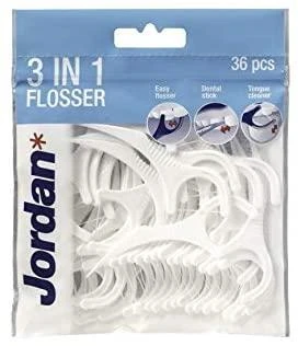 Jordan Flosser 3in1 dantų krapštukai su siūlų ir liežuvio valikliu 50vnt.