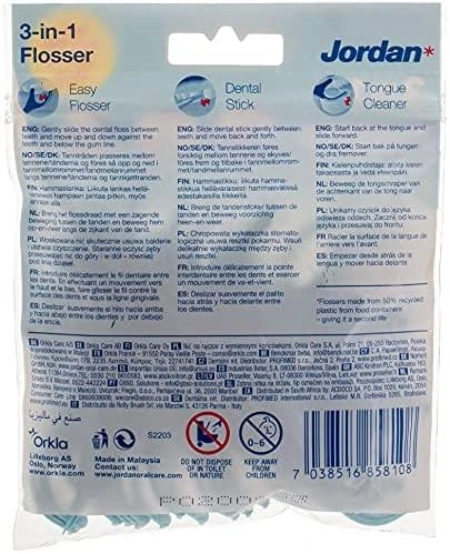 Jordan Flosser 3in1 dantų krapštukai su siūlų ir liežuvio valikliu 50vnt.