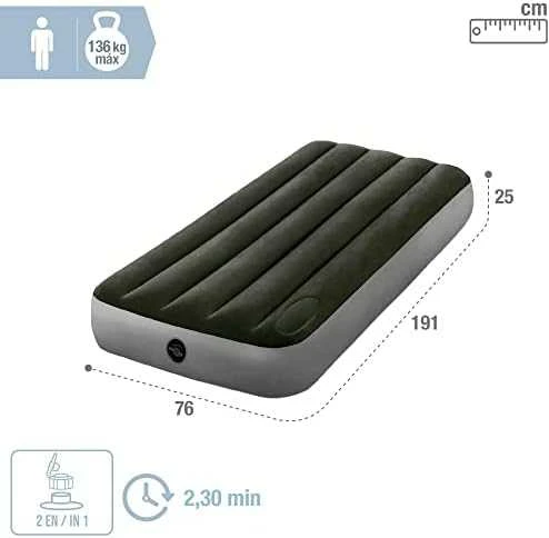 INTEX Pripučiamas čiužinys su integruota pompa 191x76x25, žalias 64760