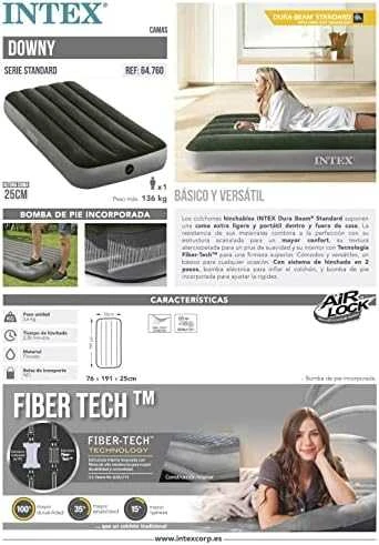 INTEX Pripučiamas čiužinys su integruota pompa 191x76x25, žalias 64760