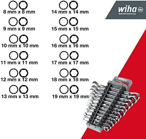 Wiha kombinuotų terkšlinių lenktų 10 laipsnių raktų rinkinys 13 vnt. su laikikliu