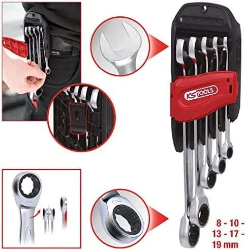 Kombinuotų terkšlinių raktų komplektas 5vnt, 8-19mm, KS Tools