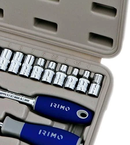 Galvučių 4-13mm ir antgalių rinkinys PH,PZ,SL,HEX 1/4" 35 vnt Irimo