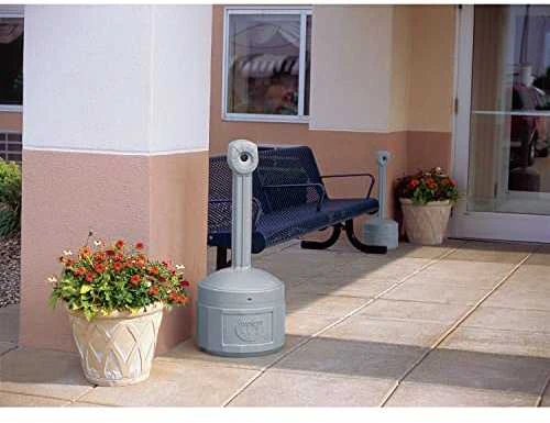 Justrite Lauko miesto peleninė ant stabilaus pagrindo, talpa 15 l, skersmuo 42 cm, aukštis 98 cm, pilka