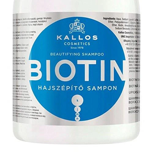 Skatinantis plaukų augimą šampūnas Kallos Biotin 1000ml ploniems silpniems ir blizgesį praradusiems plaukams