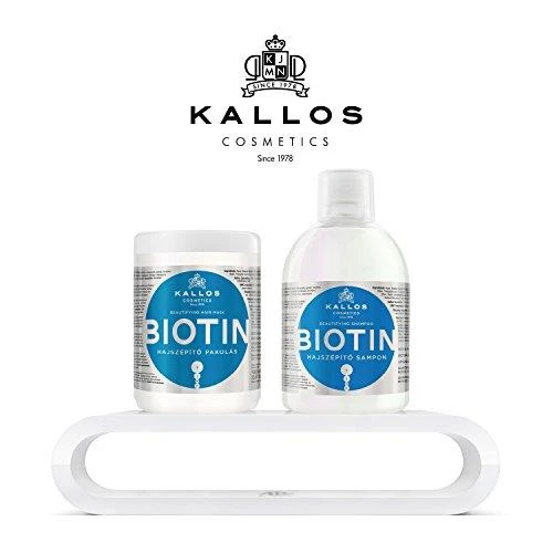 Skatinantis plaukų augimą šampūnas Kallos Biotin 1000ml ploniems silpniems ir blizgesį praradusiems plaukams