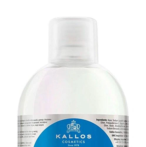 Skatinantis plaukų augimą šampūnas Kallos Biotin 1000ml ploniems silpniems ir blizgesį praradusiems plaukams