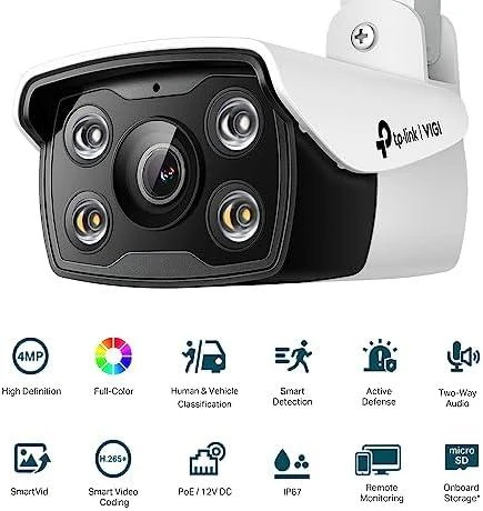 TP-LINK | VIGI 4MP lauko visų spalvų tinklo kamera | VIGI C340 | Kulka | 4 MP | 4 mm | IP66 | H.265+/H.265/H.264+/H.264 | MicroSD