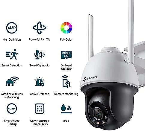 TP-LINK | VIGI 4MP lauko visų spalvų Wi-Fi Pan Tilt tinklo kamera | VIGI C540-W | Kupolas | 4 MP | 4 mm | IP66 | H.265+/H.265/H.264+/H.264 | MicroSD