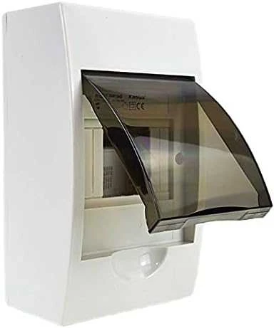 Kanlux 3830 Modulinis paskirstymo skydas plastikinis 1x4 paviršinio montavimo IP40 IK06 N+PE II klasės skaidrus durų rutulinis DB104S 1X4P/SMD balta 3830