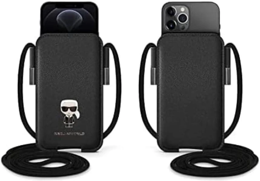 Karl Lagerfeld Torebka KLHCP12LOPHKMK 6,7″ juodos spalvos kietas dėklas Saffiano Ikonik Kar`s