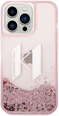 Karl Lagerfeld KLHCP14LLBKLCP iPhone 14 Pro 6,1″rožinės spalvos kietas dėklas Liquid Glitter Big KL