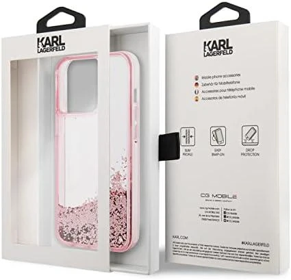 Karl Lagerfeld KLHCP14LLBKLCP iPhone 14 Pro 6,1″rožinės spalvos kietas dėklas Liquid Glitter Big KL