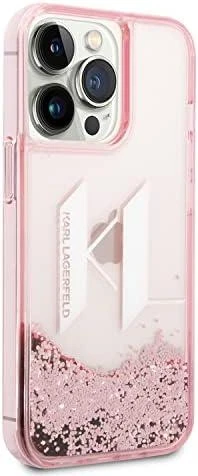 Karl Lagerfeld KLHCP14LLBKLCP iPhone 14 Pro 6,1″rožinės spalvos kietas dėklas Liquid Glitter Big KL