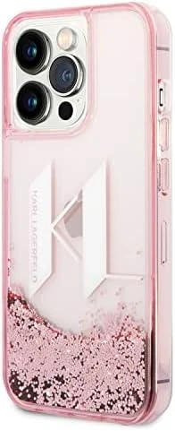 Karl Lagerfeld KLHCP14LLBKLCP iPhone 14 Pro 6,1″rožinės spalvos kietas dėklas Liquid Glitter Big KL
