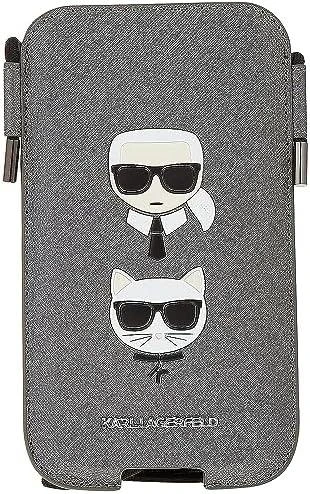 Karl Lagerfeld Torebka KLHCP12MOPHKCG 6,1″ pilkos spalvos kietas dėklas Saffiano Ikonik Karl&Choupette Head