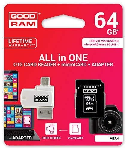 Oem 64GB 100 MB/s Micro SD atminties kortelė Goodram M1A4 - OTG adapteris