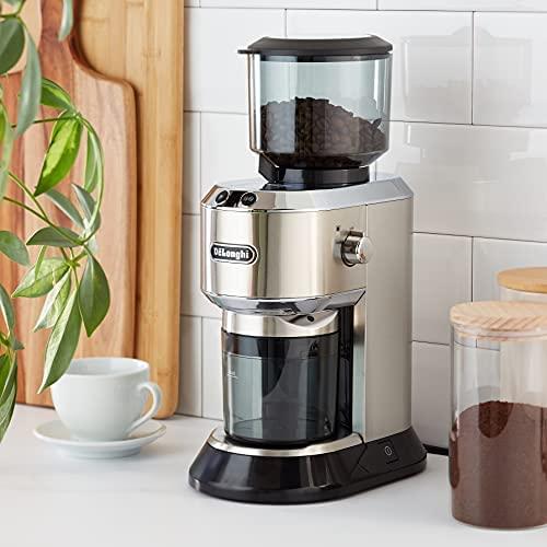 Kavamalė Delonghi kavos malūnėlis KG521.M DEDICA Inox/ juodas, 150 W, 350 g, Puodelių skaičius 14 vnt.