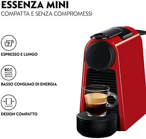 Kavos aparatas Delonghi EN 85.R Essenza Mini Slėgis 19 bar, kapsulinis kavos virimo aparatas, 1150 W, Raudona